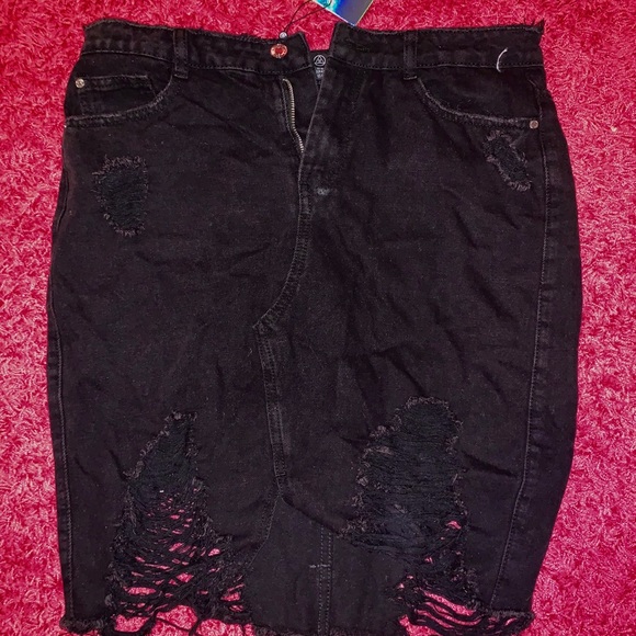 Missguided Denim Distressed Denim Midi Skirt NWT - Picture 3 of 3